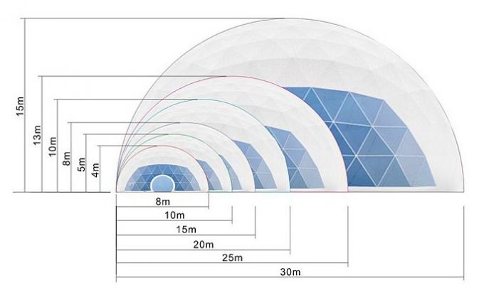 Zelt-Durchmessers 5-30m buntes der PVC-Gewebe-rostfreie geodätischen Kuppel Stahlkonstruktion
